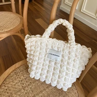 womens shoulder bags 2022 polyester tote bags girl shopper bags fashion casual solid color cute bubble flowers lattice handbags