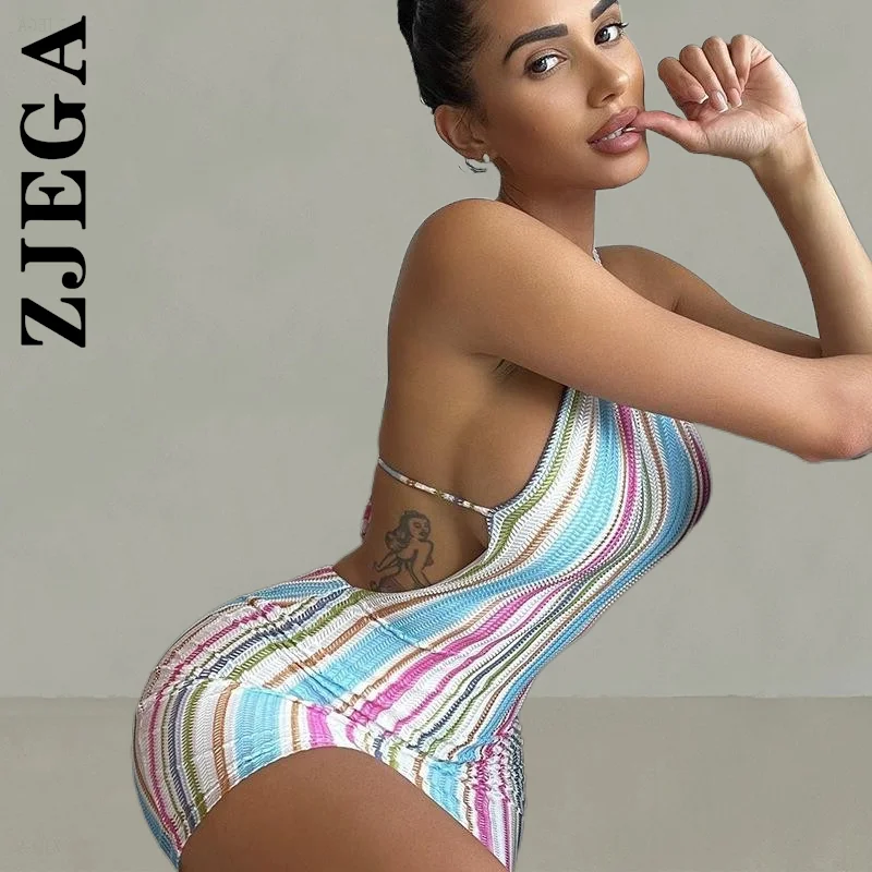 

Платье Zjega женское с лямкой на шее, пикантный короткий сарафан без рукавов, с открытой спиной, в стиле пэчворк, одежда для девушек, летнее