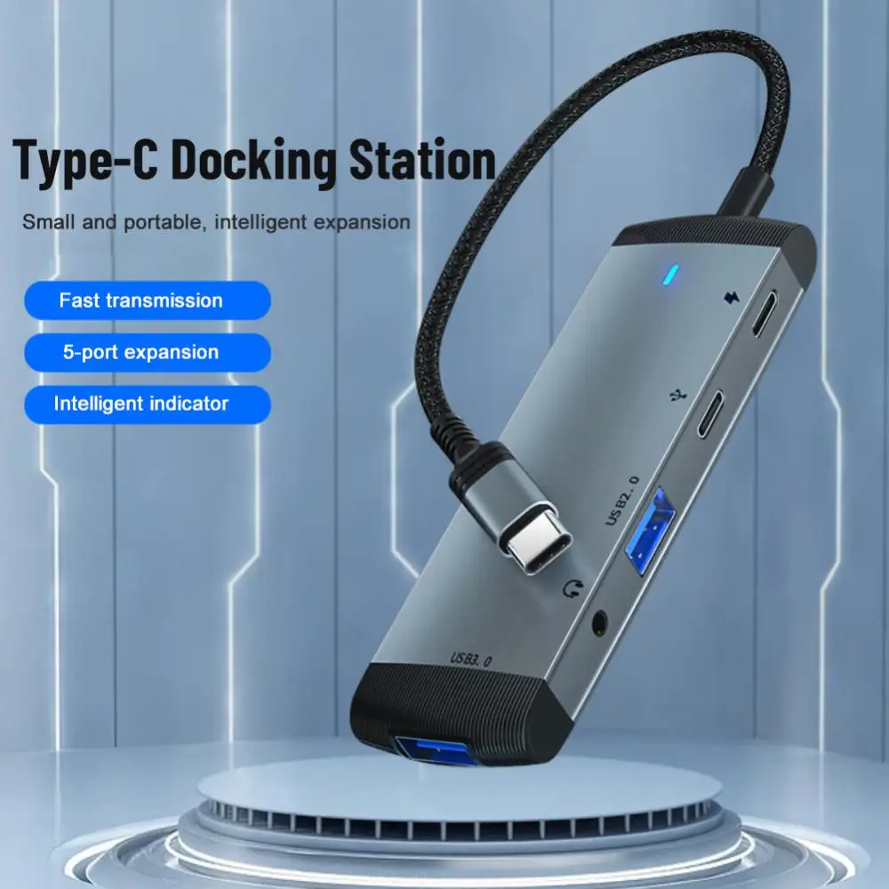 

5 In 1 Type-c Docking Station Portable 480mbps Usb C Multiport Hub With Audio 3.5mm Data Transfer For Pc Multi-function Pd 60w