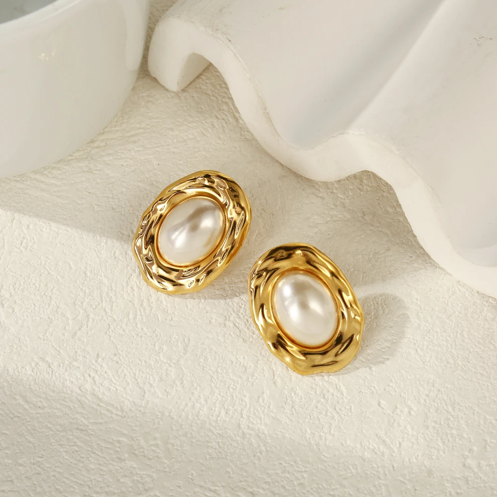 Joya Love роскошные овальные серьги из нержавеющей стали с встроенным жемчугом