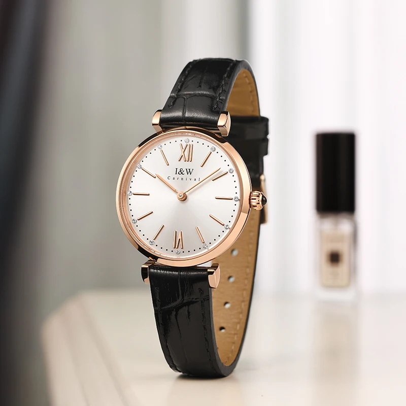 Relogio Feminino Switzerland Brand I&W New Simple Quartz Watch for Women Sapphire Leather Band 30m Waterproof Watches Women 2022
