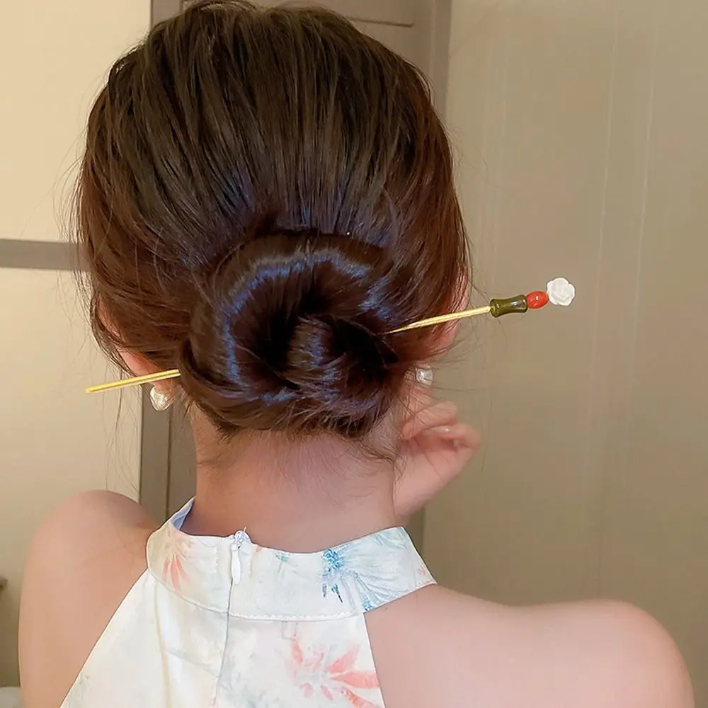 

Camellia Chinese Style Hair Fork Ancient Style Flower Hanfu Hair Sticks Retro for Hanfu Cheongsam Party Daily