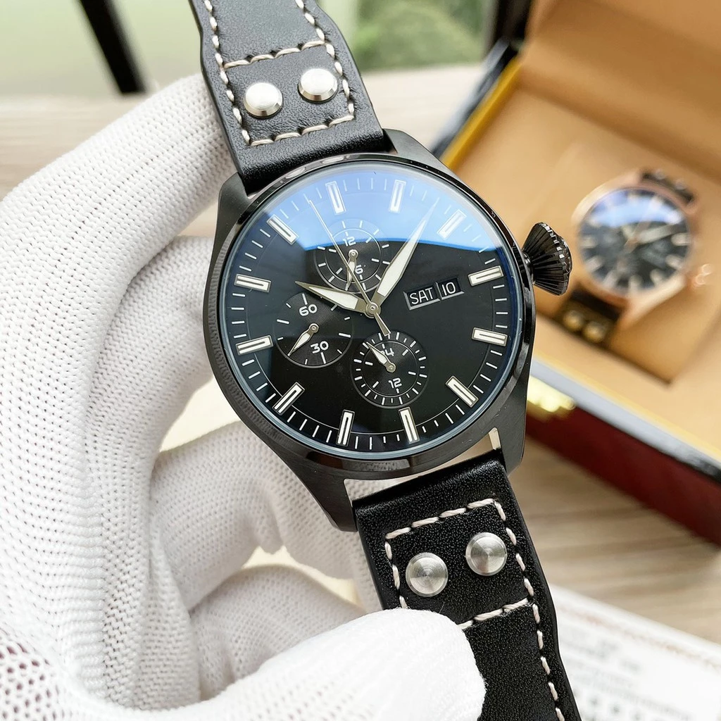 

men automatic mechanical watch brown black leather strap sapphire glass waterproof male wristwatches