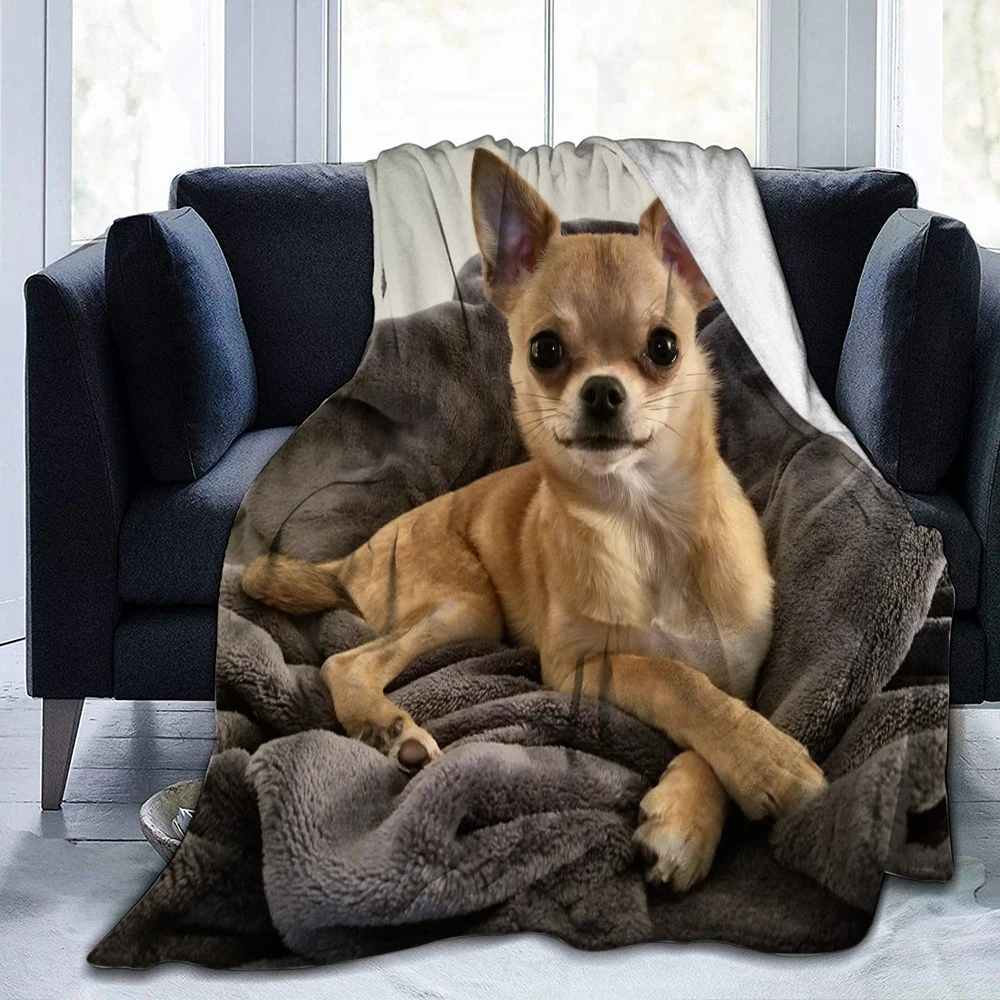 

Cute Chihuahua Dogs Throw Blanket Watercolor Big Eyed Dog Flannel Blanket Soft Warm Cozy for Sofa Couch Bed,Bedding Home Gifts