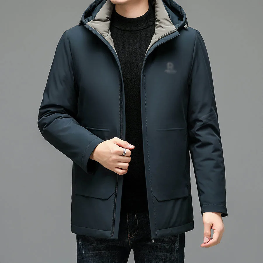 Men Black Navy Blue Puffer Parkas Winter Thermal Hooded Puff Overcoat Lining Detachable Design Warm Thick Jacket Outerwear Male