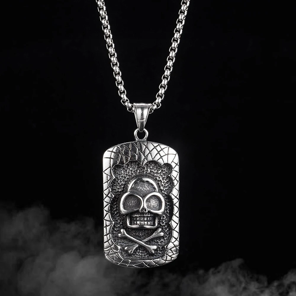 

Skull Relief Plate Hip Hop Punk Men Alloy Pendant Necklace Street Rapper Rocker Personality Fashion Metal Chain Pendants Jewelry