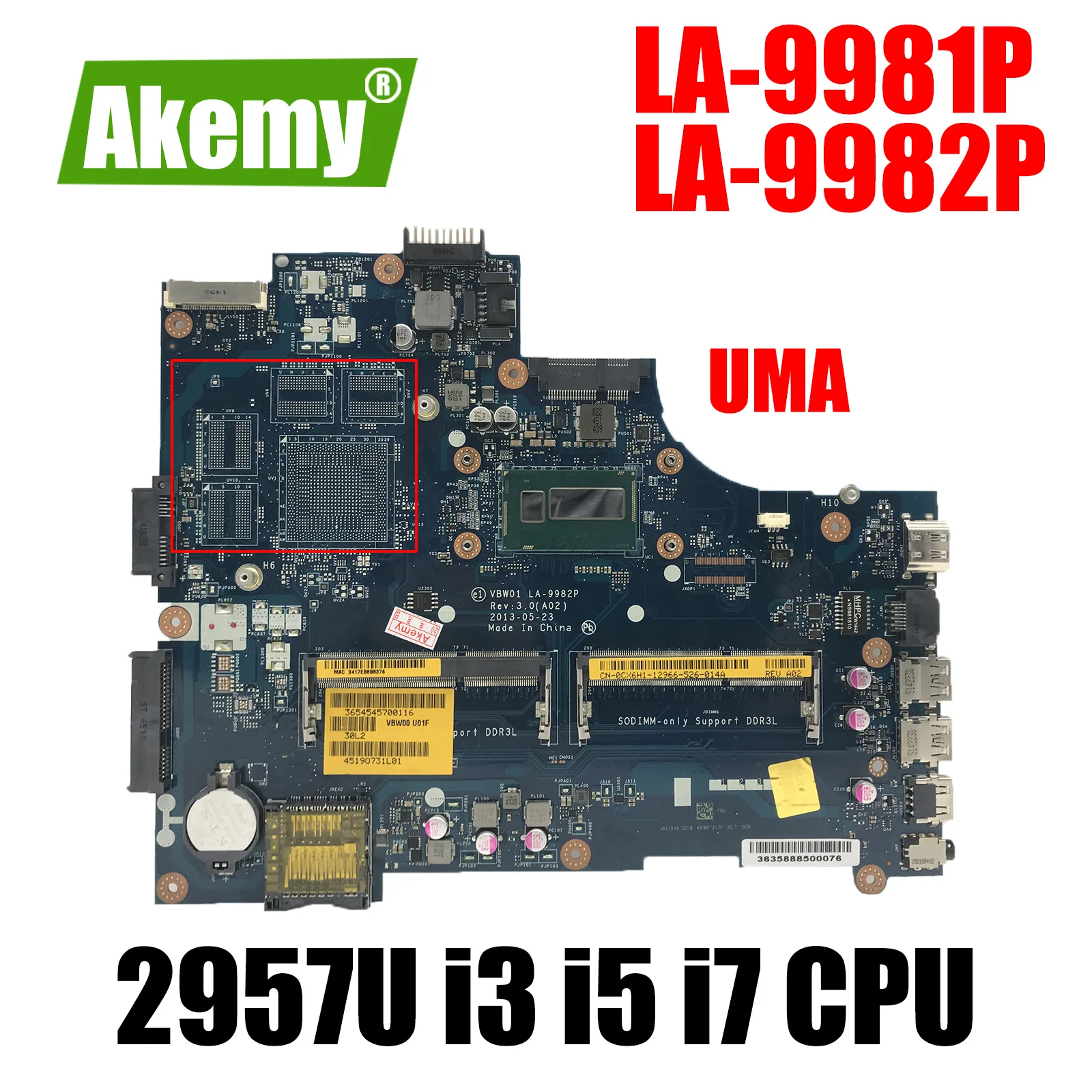 

For Dell Inspiron 15R 3537 5537 Motherboard LA-9981P LA-9982P CN-0P28J8 0MXM3Y Mainboard w/ 2955U 2957U i3 i5 i7 4th Gen CPU
