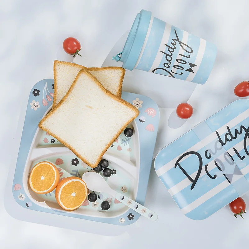 

Bamboo fiber children's 5-piece set cartoon divider children's plate cute baby eating bowl set