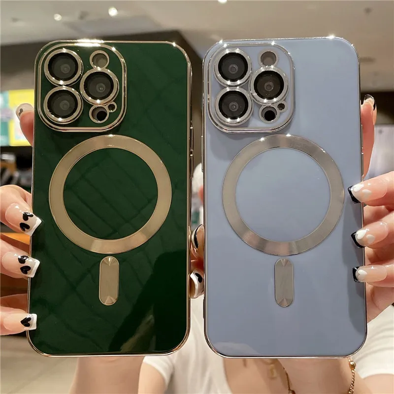 

Magnetic Wireless Charging Plating Phone Case For iPhone 13 11 12 Pro Max 13Pro 11 12 Shockproof Bumper Camera Protection Cover