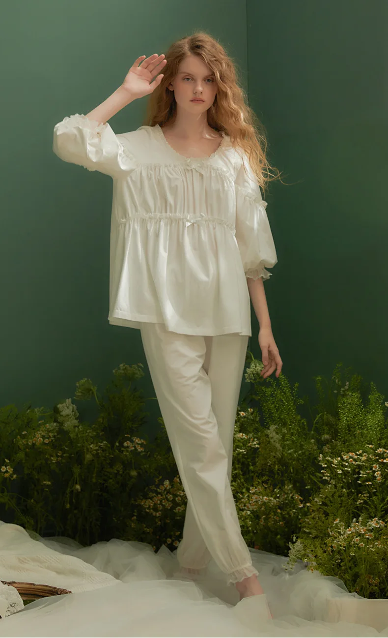 

Spring Sleepwear Cotton Pajamas Set Women Elegant Loungewear