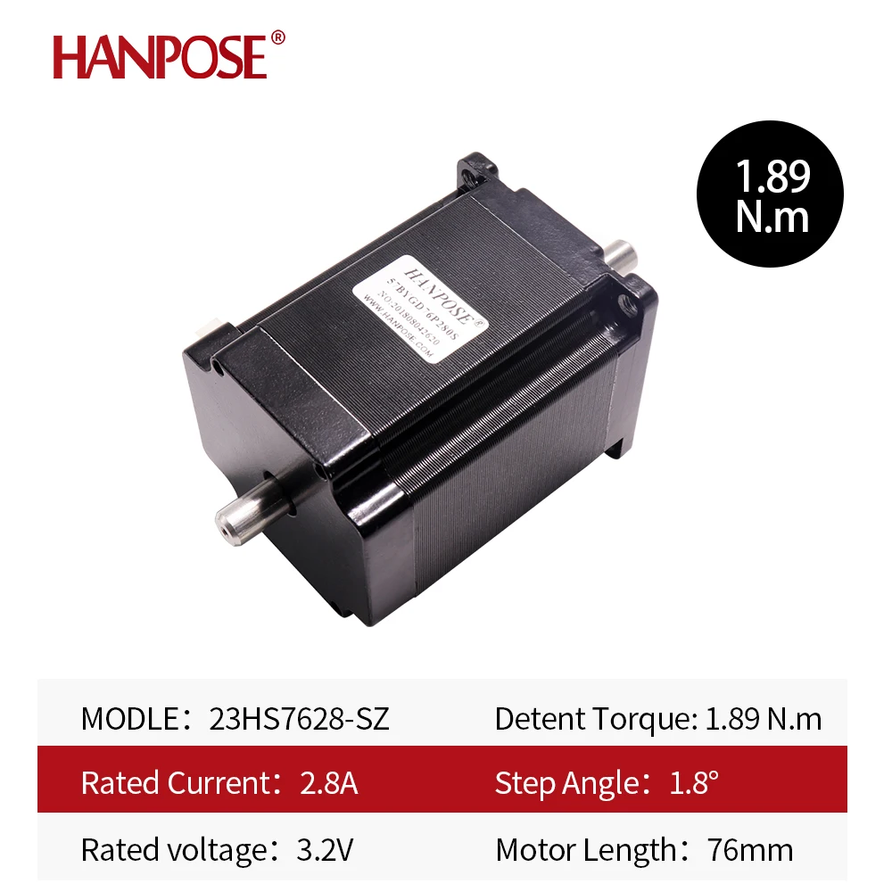 1 шт. 23HS7628-SZ двухвальный шаговый двигатель с двойным валом D = 8 мм 2 А 189 Н. см 24 В для