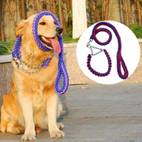 1 2m length dogs leashes with metal chain collar dog woven nylon rope safety collar leash set pet dogs walking training supplies