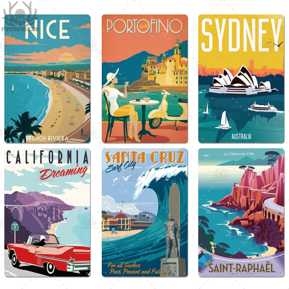 putuo decor travel tin sign plaque metal plate vintage wall art poster for home living room beach house iron painting free global shipping