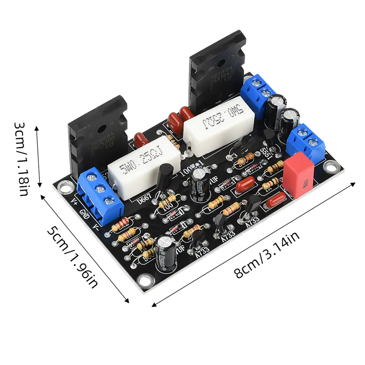 

DC-10V-45V 100W 2SC5200 + 2SA1943 моно высокой мощности, плата ступенчатого усилителя, малошумящий модуль HIFI аудиоусилителя