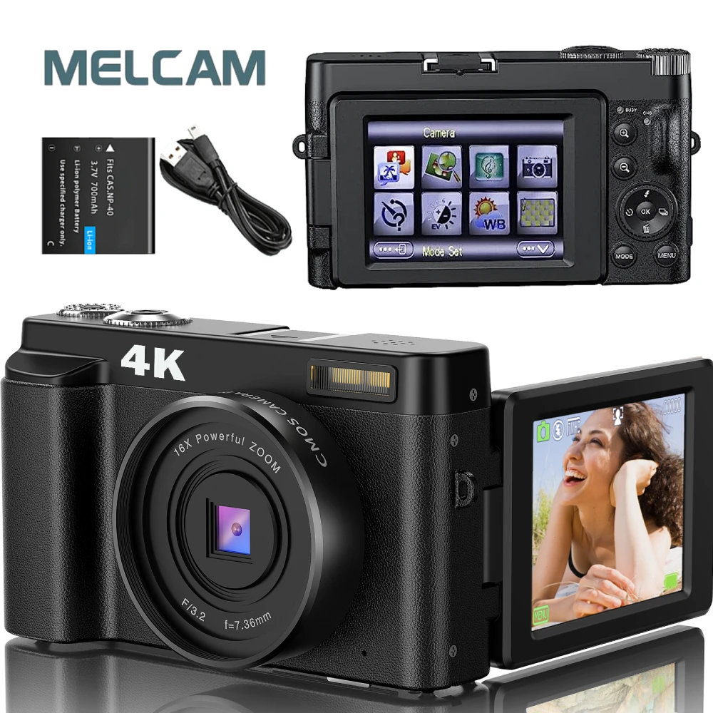4K Digital Camera for Photography and Video Autofocus Anti-Shake 48MP Compact Vlogging Camera 3'' 180° Flip Screen with Flash