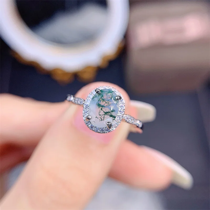 

MDINA Natural Moss Agate Gemstones Ring for Women 925 Sterling Silver Wedding Engagement Bride Unique Gift Fine Jewelry
