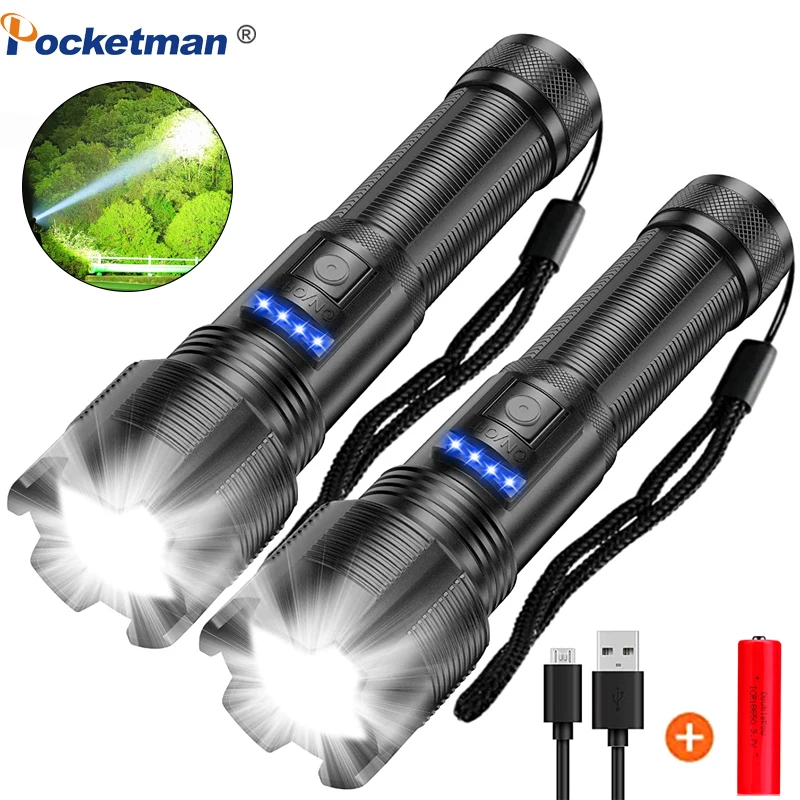 

Super Bright XHP70.2/XHP50 LED Flashlights USB Rechargeable Torches Waterproof Zoomable Torch Use 18650 Battery