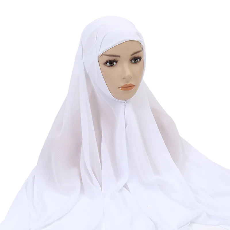 2023 Muslim Women Chiffon Hijab With Cap Bonnet Instant Chiffon Hijab Pinles Shawl Head Scarf Under scarf Caps Cover Headwrap