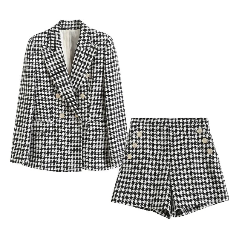 

Pokiha 2023 женский модный двубортный блейзер с рисунком «гусиная лапка» Пальто винтажная женская верхняя одежда с длинным рукавом и карманами с клапаном шикарные куртки