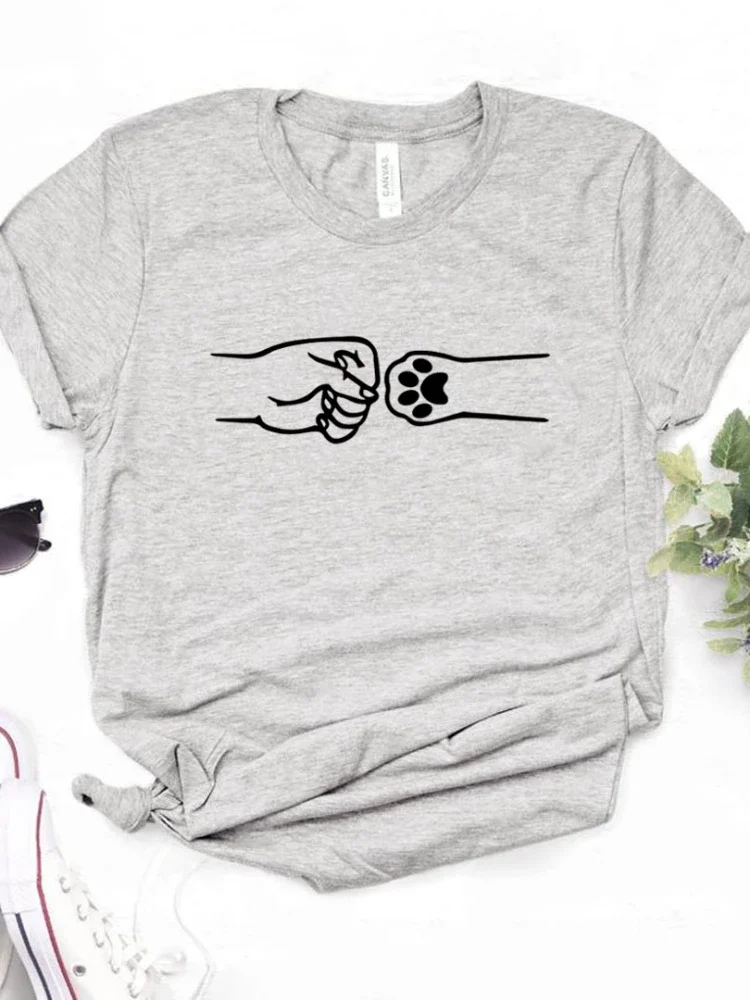 С рисунком собачки и котика ручной кулачки принт Женская футболка с коротким