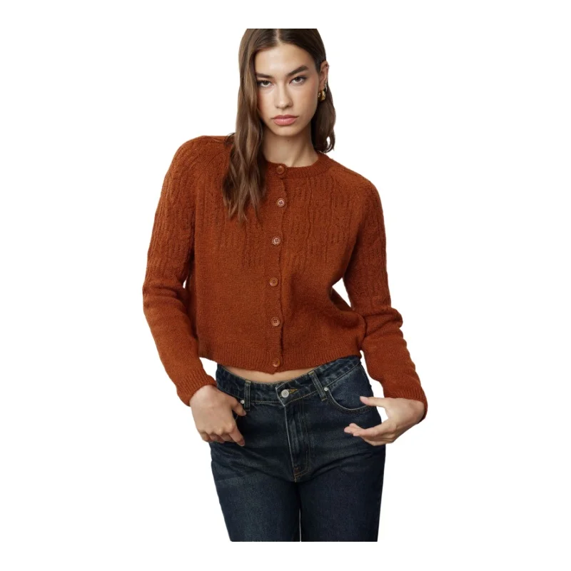 Женский кардиган Trendyol TYZA повседневный трикотаж Ajouré стандартного кроя с круглым