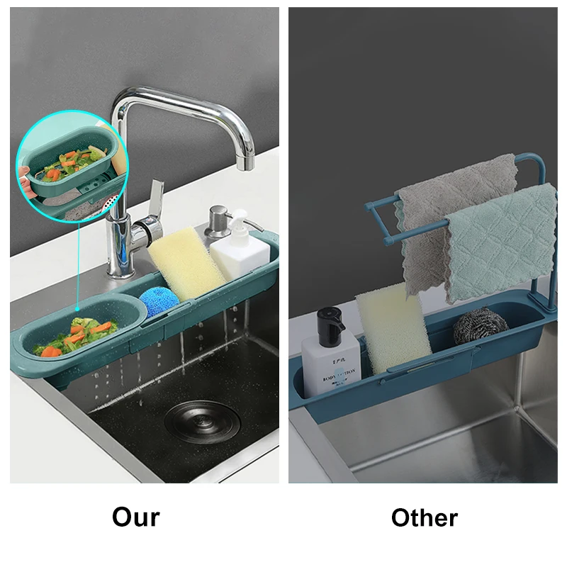 

Adjustable Telescopic Sink Rack Soap Sponge Holder Kitchen Sinks Organizer Sinks Drainer Rack Storage Basket Kitchen Accessorie