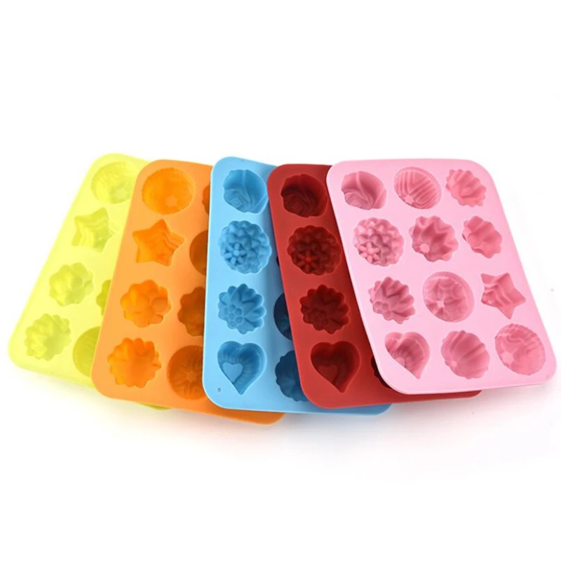 1PC DIY Kitchen Silicon 12 Flowers Form Muffin Silikon Mould Bakeware Rubber Baking Chocolate Egg Tart Mold Tool