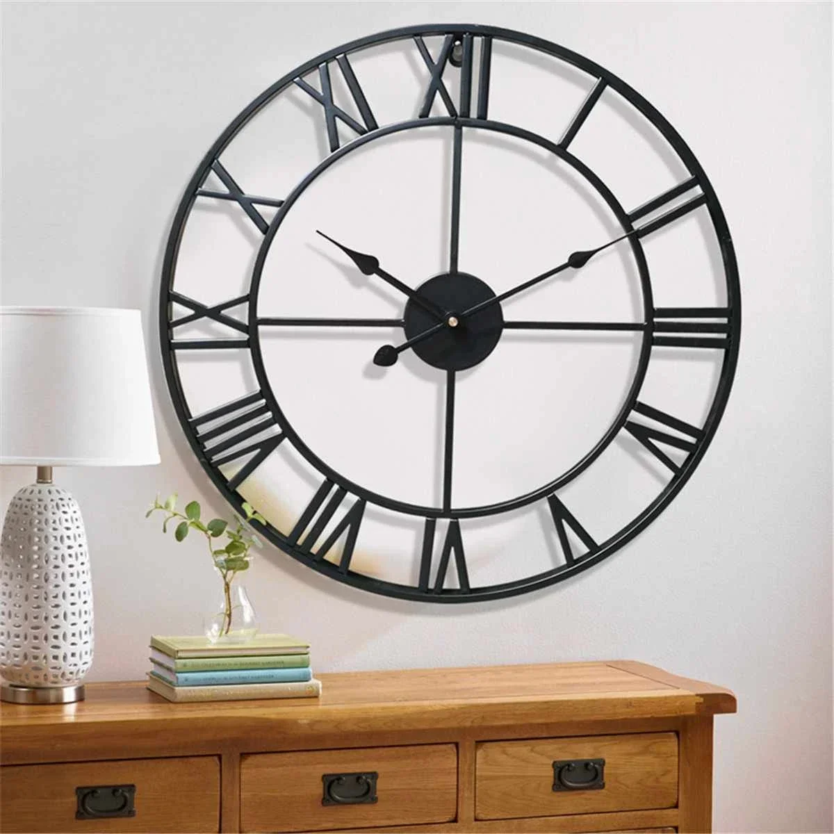 

Modern 3D Large Wall Clocks Roman Numerals Retro Round Metal Iron Accurate Silent Nordic Hanging Ornament Living Room Decoration