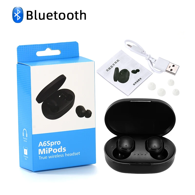 

A6s Fone Bluetooth Waterproof Wireless Bluetooth Headphones With Mic in-ear Earbuds Noise Cancelling Bass For Xiaomi Buds