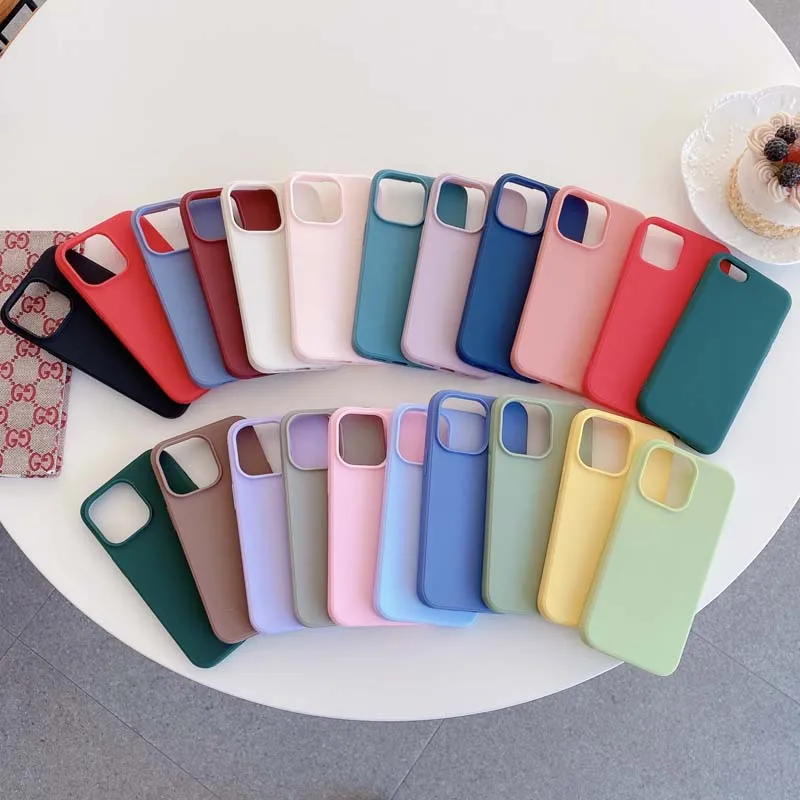 

Luxury Silicone Phone Case for iPhone 13 8 Plus 7 6 6S Soft thicken Shockproof Simple Candy iPhone 11 12 Pro XR X XS Max Cover