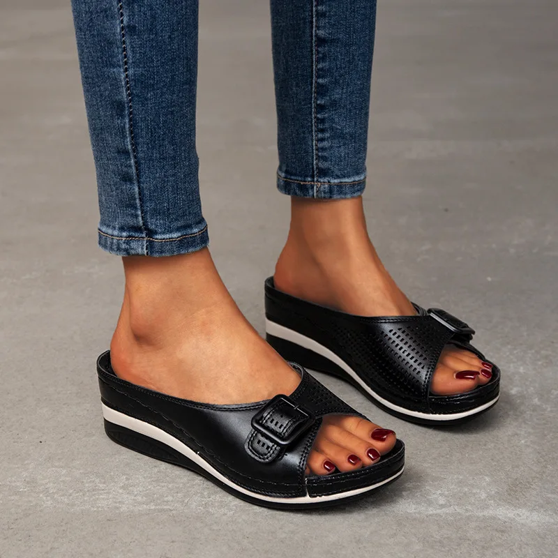 

Summer Wedge Platform Slippers for Women 2022 Retro Casual Non-slip Belt Buckle Sandals Fashion Breathable Outdoor Walking Shoes