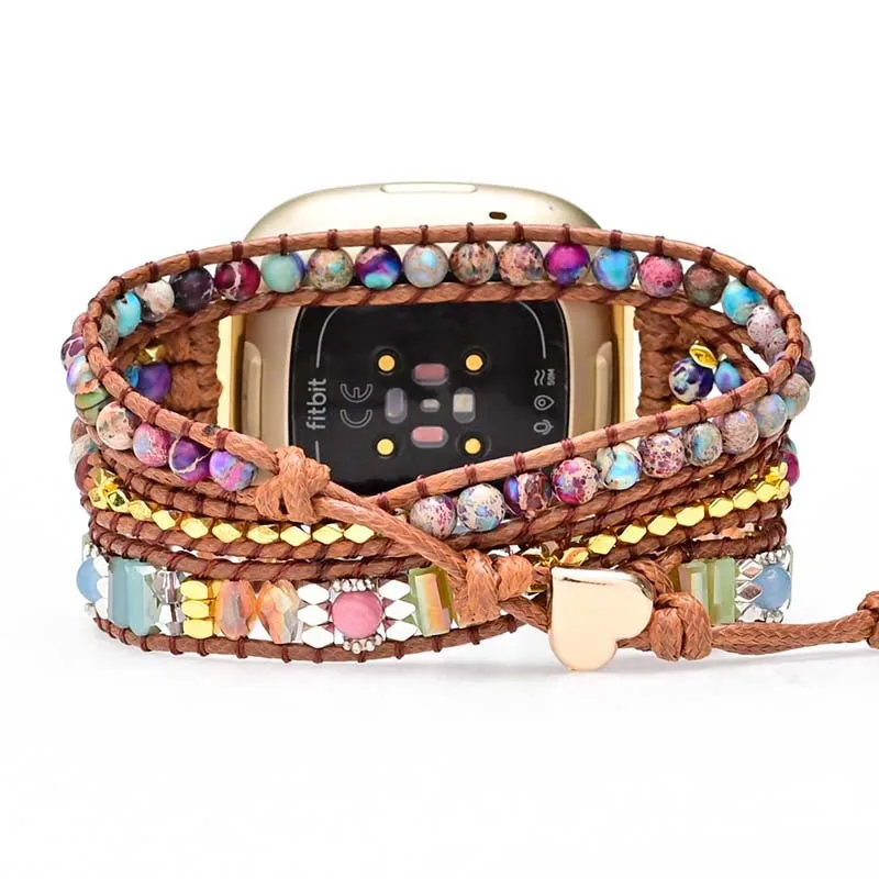 Natural Gemstone Bohemian Bracelet Strap For Fitbit Versa 2/Versa 3 Band Watchband Rope Bead Wristband For Fitbit Versa 3 Strap