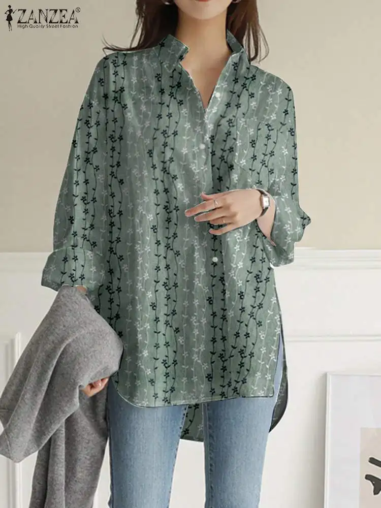 

ZANZEA Oversize Korean Fashion Blouse Floral Printed Lapel Collar Tunic Long Sleeve Pocket Shirt Loose Vintage Casual Blusa Tops