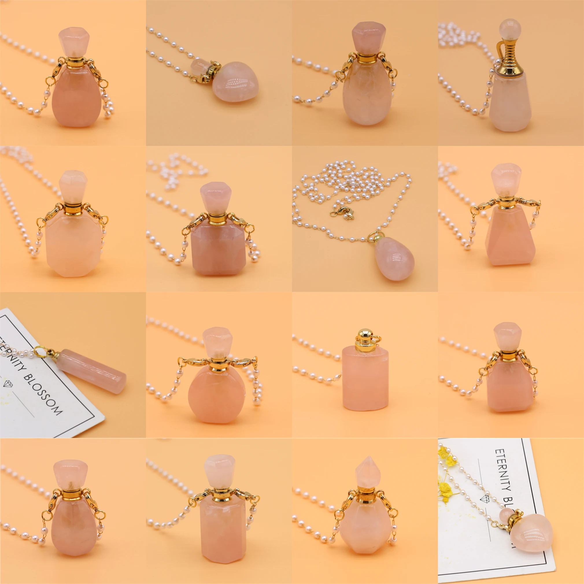 

Натуральный розовый кварцевый камень, ожерелье с диффузором эфирного масла, жемчужная бусина, цепочка, женское колье, ювелирные изделия