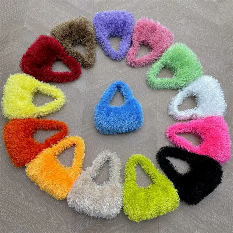 

Women autumn and winter new plush handbag candy color cute fashion small shoulder bag