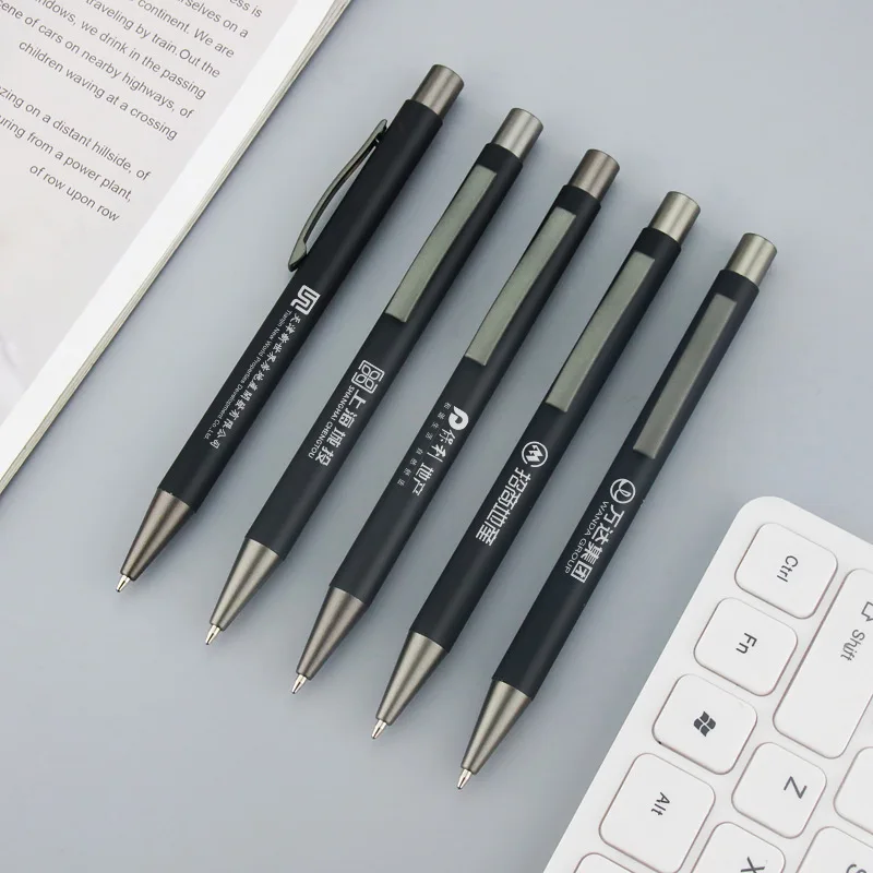 

Black Push Glue Metal Pen with Fixed Logo Engraving System Company Enterprise Signature Pen Neutral