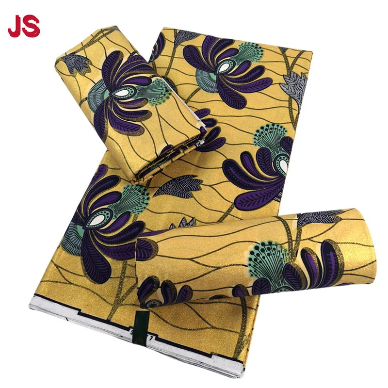 

New African Golden Sand Wax Glitter Fabric 100% Cotton Ankara Batik Material Good Quality Pagne For Sewing Dress Y501-1