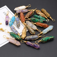 6pcs natural stone agates mixed colors tiger eye rose quartzs malachite pendant for necklace for women girls gifts size 10x45mm