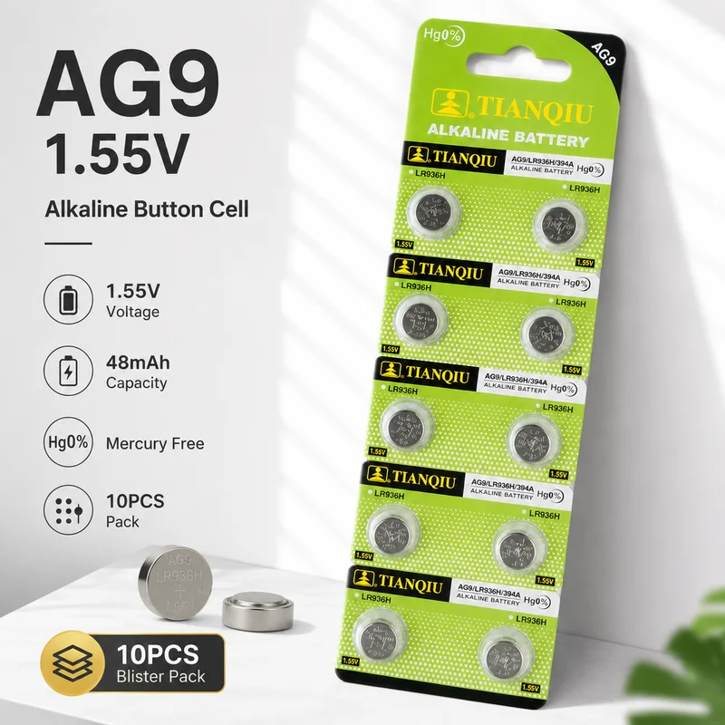 Фото Щелочная кнопочная батарейка AG9 1.55V SR936SW 394 LR936, 6-120 шт., замена для часов, калькулятора, термометра, игрушек №1