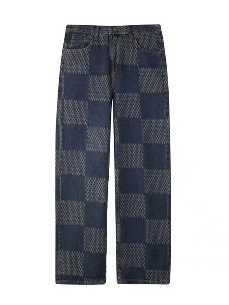 Men's Y2K Baggy Jeans Plaid Trousers Retro Style Y2K Jeans for Men with Super Large Plaid Street Style Baggy Denim Trousers