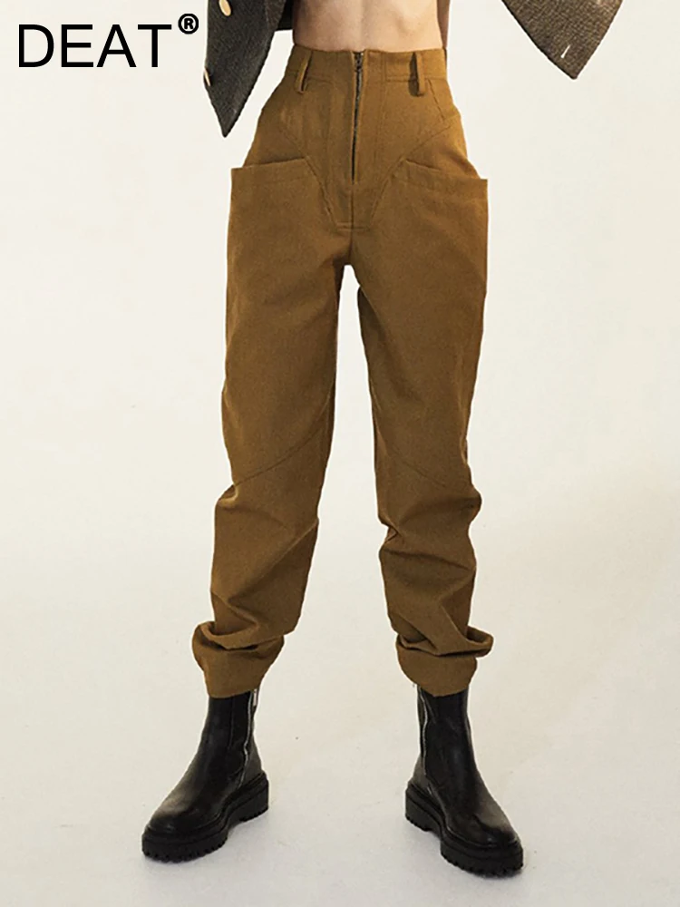 

Женские прямые брюки на молнии DEAT, однотонные брюки с высокой талией, модель 17A6220 на весну, 2023