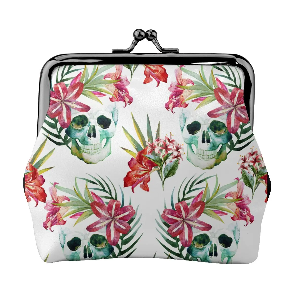 Women's Wallet Short Coin Purse Wallets For Woman Card Holder Skull And Flower