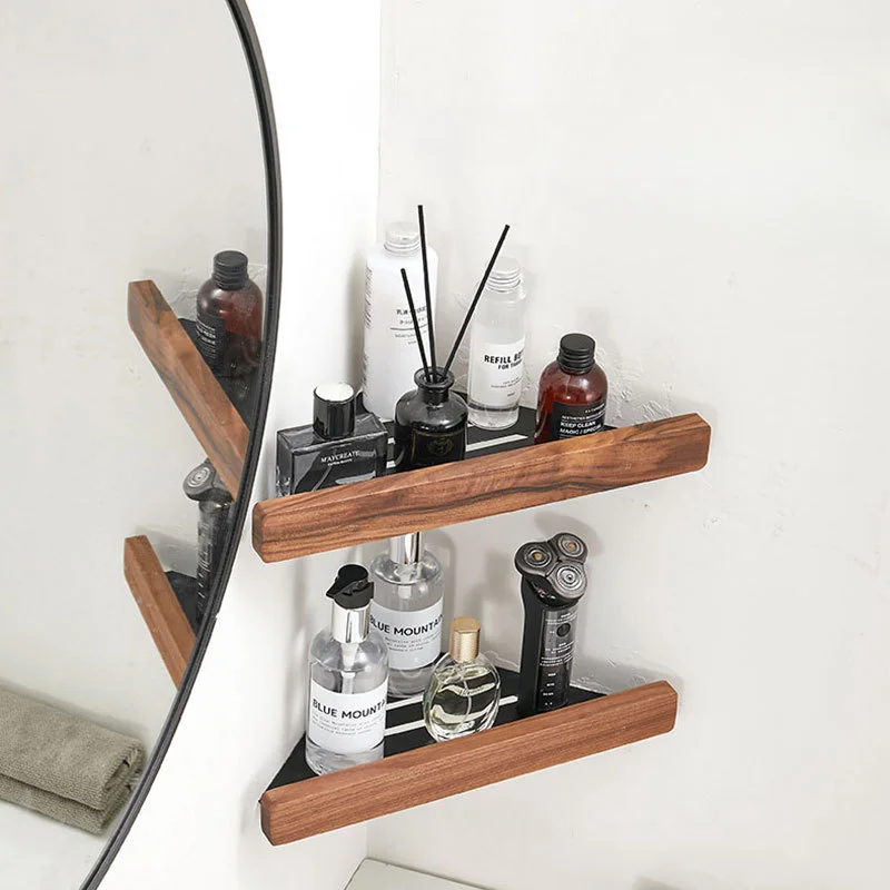 

Corner Shelf Wall Mount Wood+Aluminium Floating Shelves Displays Storage Rack Home Decor for Living Room Bedroom Bathroom Kitch