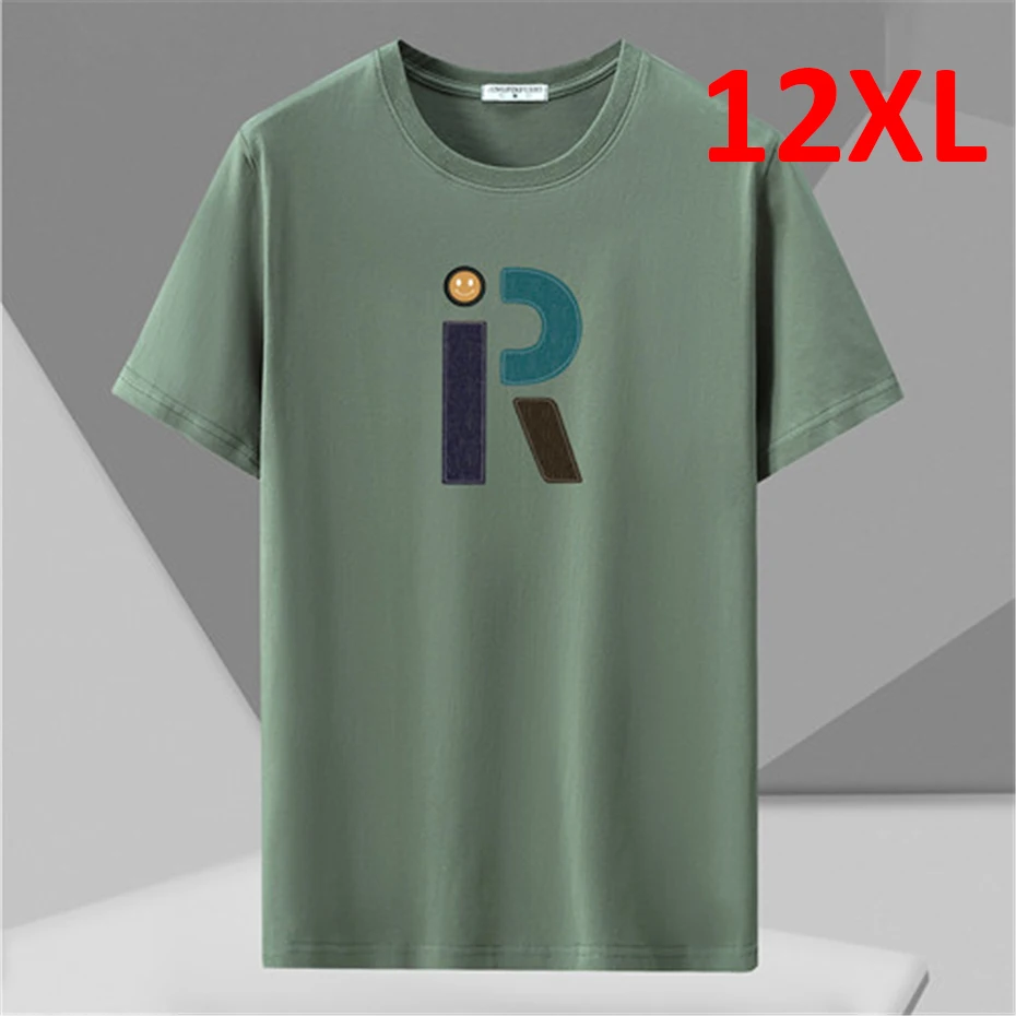 

9 Color Summer T-shirts Men Plus Size 10XL 12XL Tshirt Casual Short Sleeve Tops Tees Male Cotton T Shirt Big Size 12XL Black Red