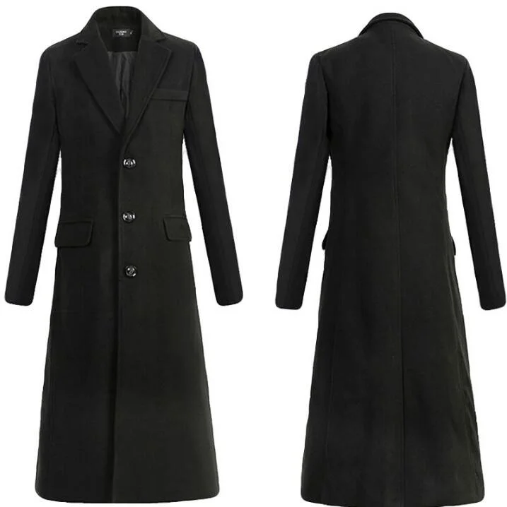 

HOT Men's New Korean Slim suit collar Long woollen male Knee-length trench coat Men Fashion personality jackets M-4XL
