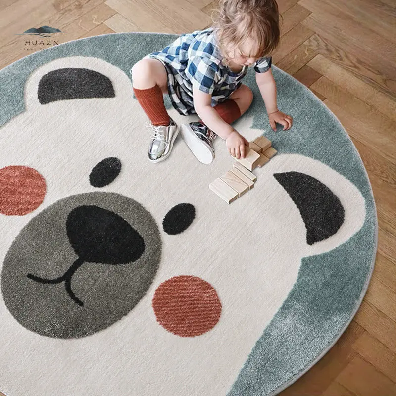

Cartoon Cute Bear Lion Carpet Living Room Flannel Round Home Floor Mat Bedroom Decor Animal Game Children Play Crawling Rug