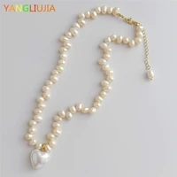 the baroque freshwater pearl heart shaped pendant necklace european and american style personality fashion chain of clavicle