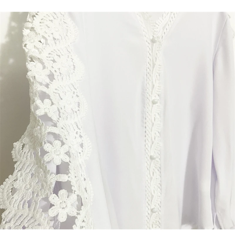 Элегантная белая кружевная женская блузка FANIECES сезон весна-осень пикантная