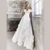 luxury wedding dress soft satin off the shoulder exquisite appliques sashes a line prom gown 2022 vestido de novia women