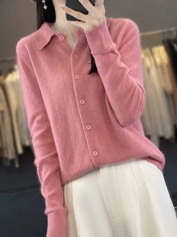 100% норковый кашемировый кардиган Женские свитера Новая осенне-зимняя куртка